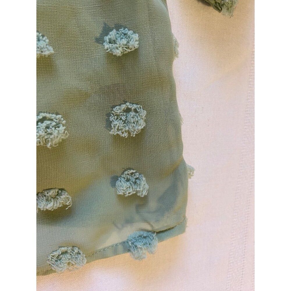 Cato Top Women 14/16W Green Textured Polka Dot Blouse Crochet Sleeves Lined Boho - Picture 12 of 16